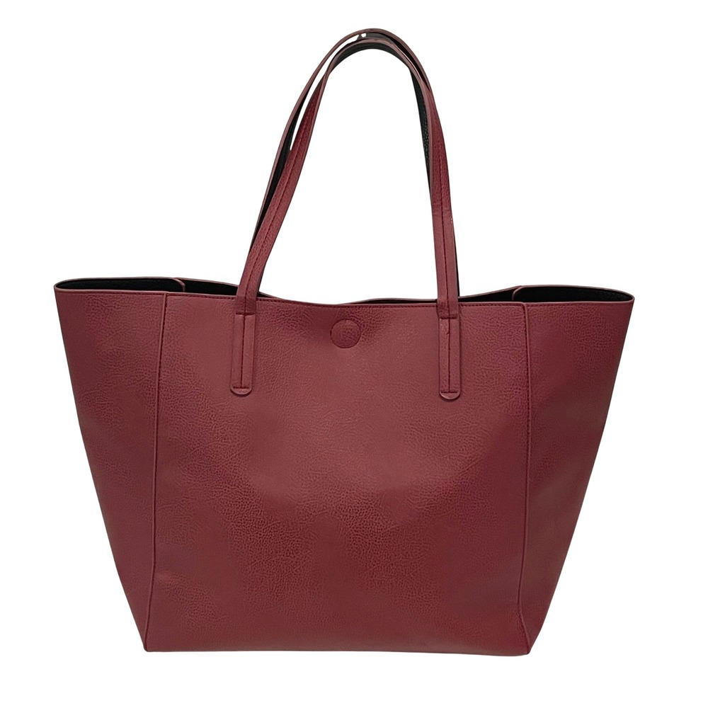 Reversible Faux Leather Tote Bag Women Burgundy Black Everyday Carryall